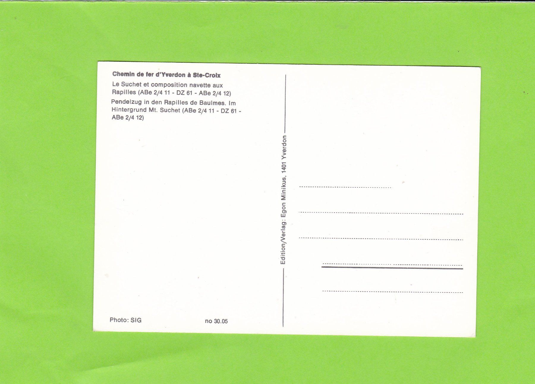 Cartoline postali: Chemin de fer d'Yverdon à Ste-Croix – Usato da St. Peterzell venduto da neckertal 1