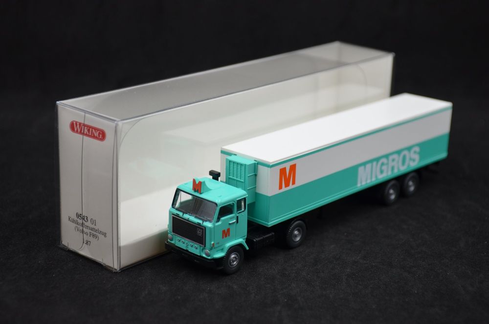 Wiking H0 Kühlkoffersattelzug Magirus Migros Mintgrün - Modell 1:87