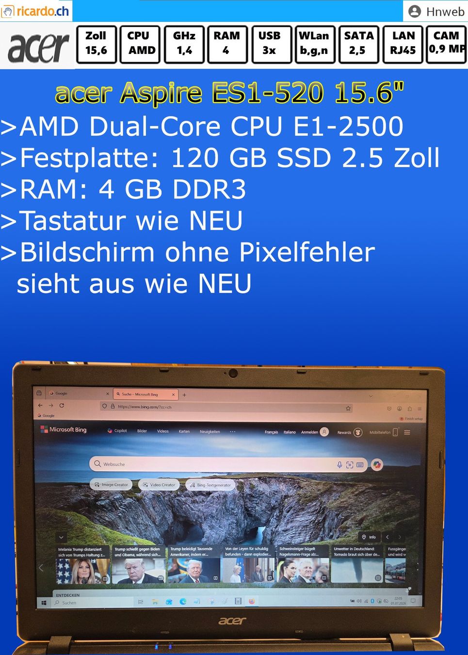 Acer Notebook: acer-Aspire-ES1-520-32NG, 15.6" – Usato da Kaisten venduto da Hnweb 2