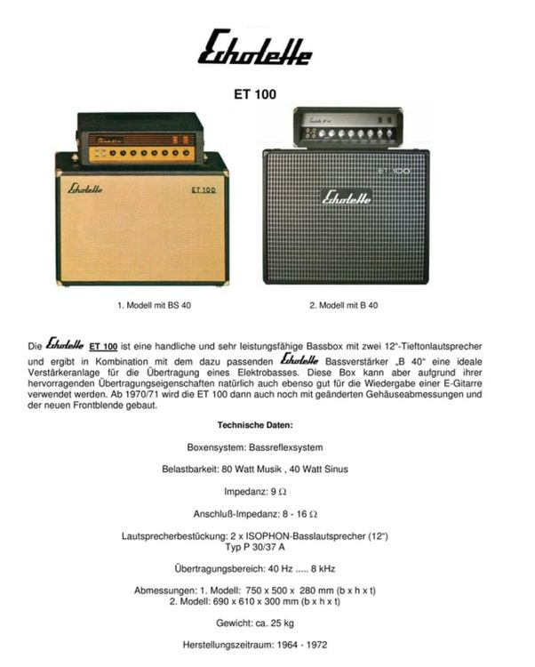 Casse acustiche: Echolette ET100 Bass Kabinett Deutscher Kopie von Fender – Usato da Wädenswil venduto da HobbyZimmer 9