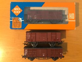3x FS Spitzdach Güterwagen 2x Roco 1x Rivarossi