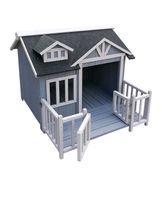Luxus XL Hundehütte Hundehaus Holz Balkon Garten Terrasse Hu