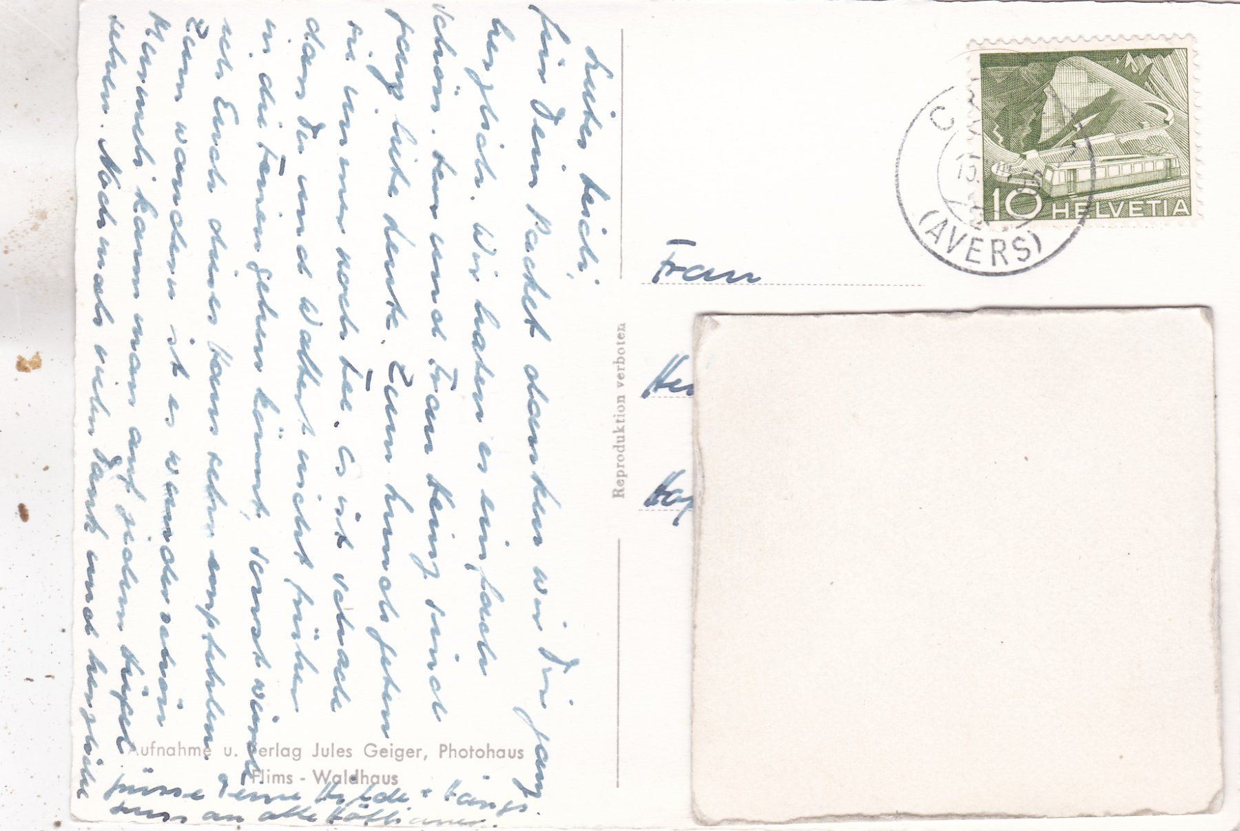 Cartoline postali: Avers Cresta Kirchlein 1956 – Usato da Herisau venduto da Lisegrat2008 1