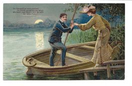 Liebespaar geht auf Bootstour - Mondschein - Präge-Litho