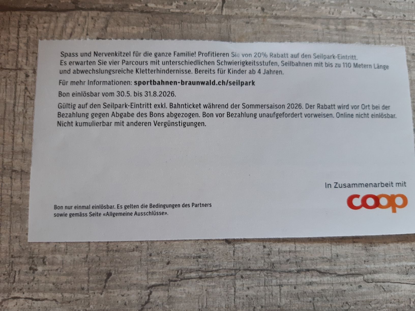 Buoni: 20% Eintritt Seilpark Braunwald – Nuovo (secondo la descrizione) da Toffen venduto da Gwunderegge77 2