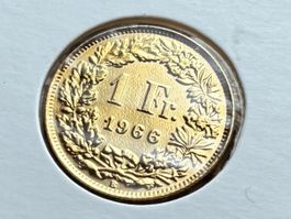 Schweiz 1 Silber-Franken 1966 B unz vergoldet Helvetia
