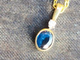 Saphir Anhänger 585 14k Gold mit Diamant akzent OHNE KETTE