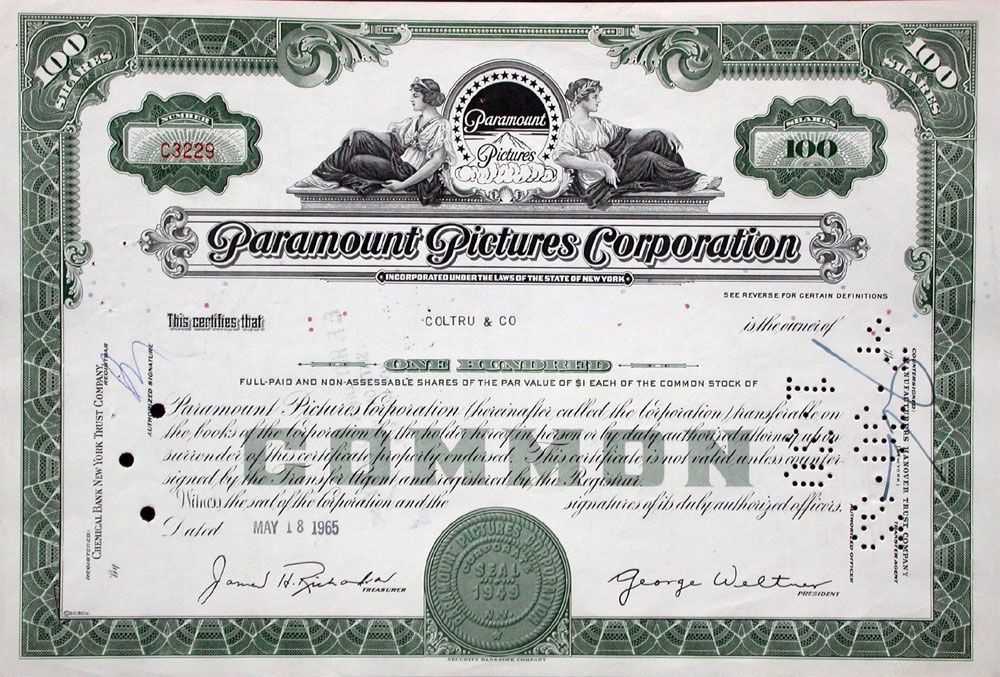 Documenti: Paramount Pictures Corporation - 1963 – Usato da Solothurn venduto da Sgasche