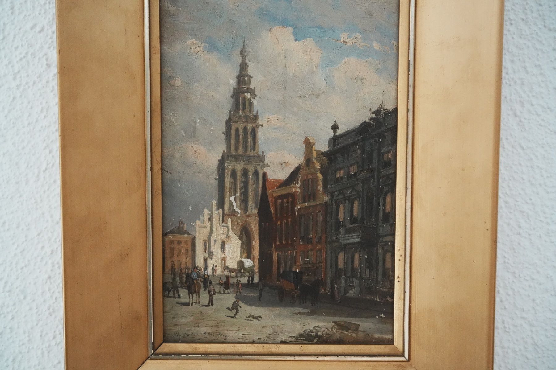 Dipinti: Ölgemälde, Stadtansicht mit Kirchturm – Usato da Volketswil venduto da HeredisAntiques 2