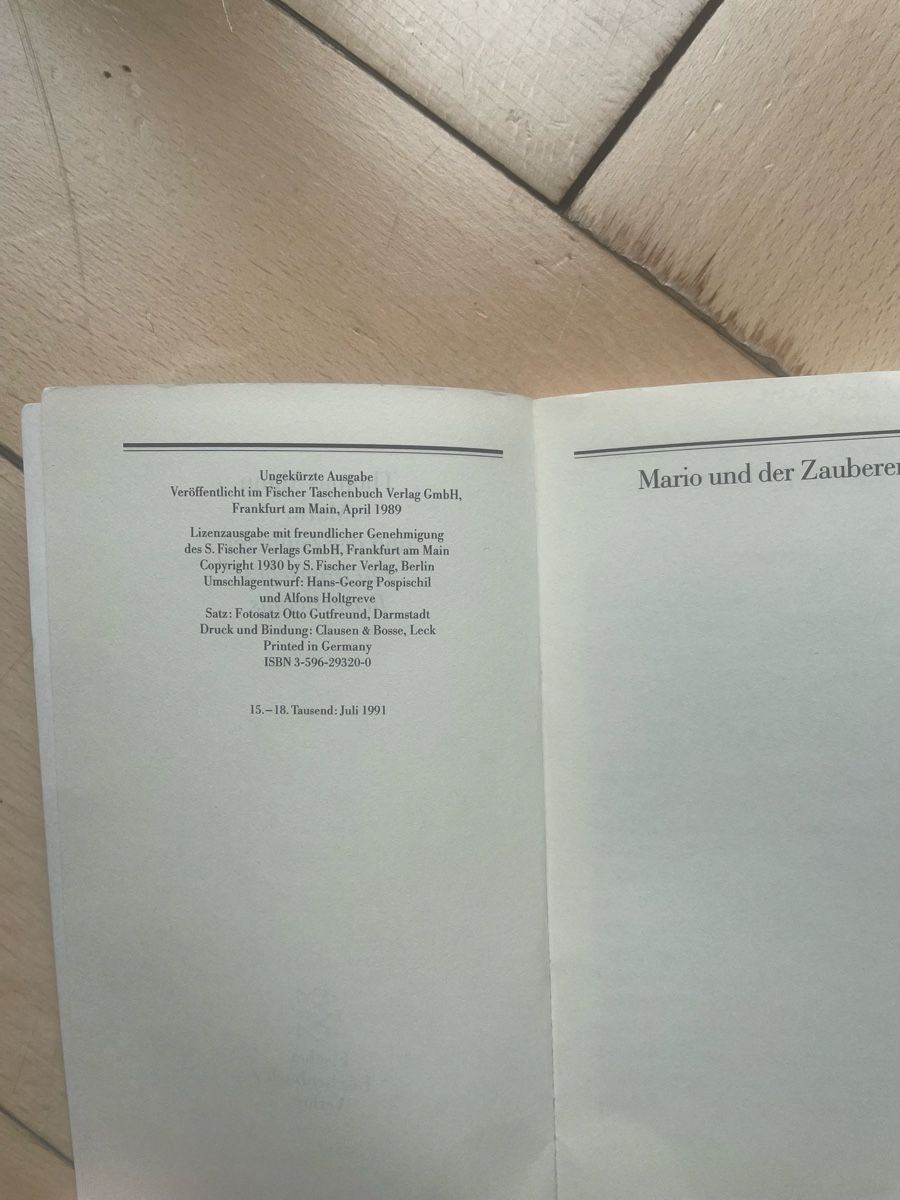Libri: Thomas Mann - Mario und der Zauberer - Top Zustand! – Usato da Zürich venduto da ali_v5n8 2