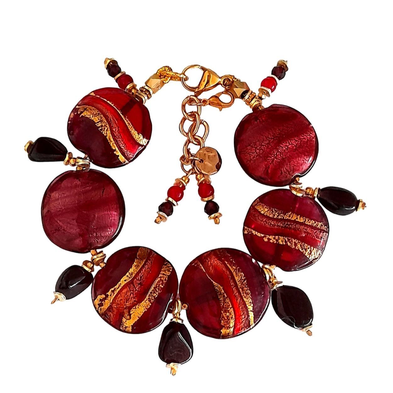 Bracciali & Braccialetti: Statement Armband  Granat rot Bracelet Murano Blattgold – Nuovo e nell'imballaggio originale da Lütisburg venduto da Emarra