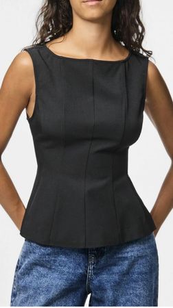 Damen Peplum Top schwarz ärmellos Reissverschluss hinten