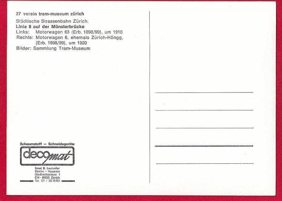Cartoline postali: LINIE 8, TRAM-MUSEUM ZÜRICH, REPRO, SEMIMODERNE AK – Usato da Grüningen venduto da Kartenlaube 1