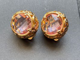 Boucles d'oreilles vitage dorées avec verre facettés roses