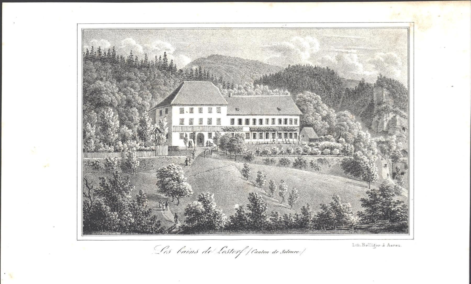 Stiche: Bad Lostorf Lithographie von Belliger – Gebraucht aus Rafz von Helvet32