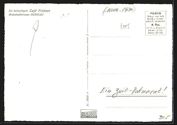 Cartoline postali: Herisau, Cafe Frehner, Bahnhofstrasse, I – Usato da Berlin venduto da bartko-reher 1