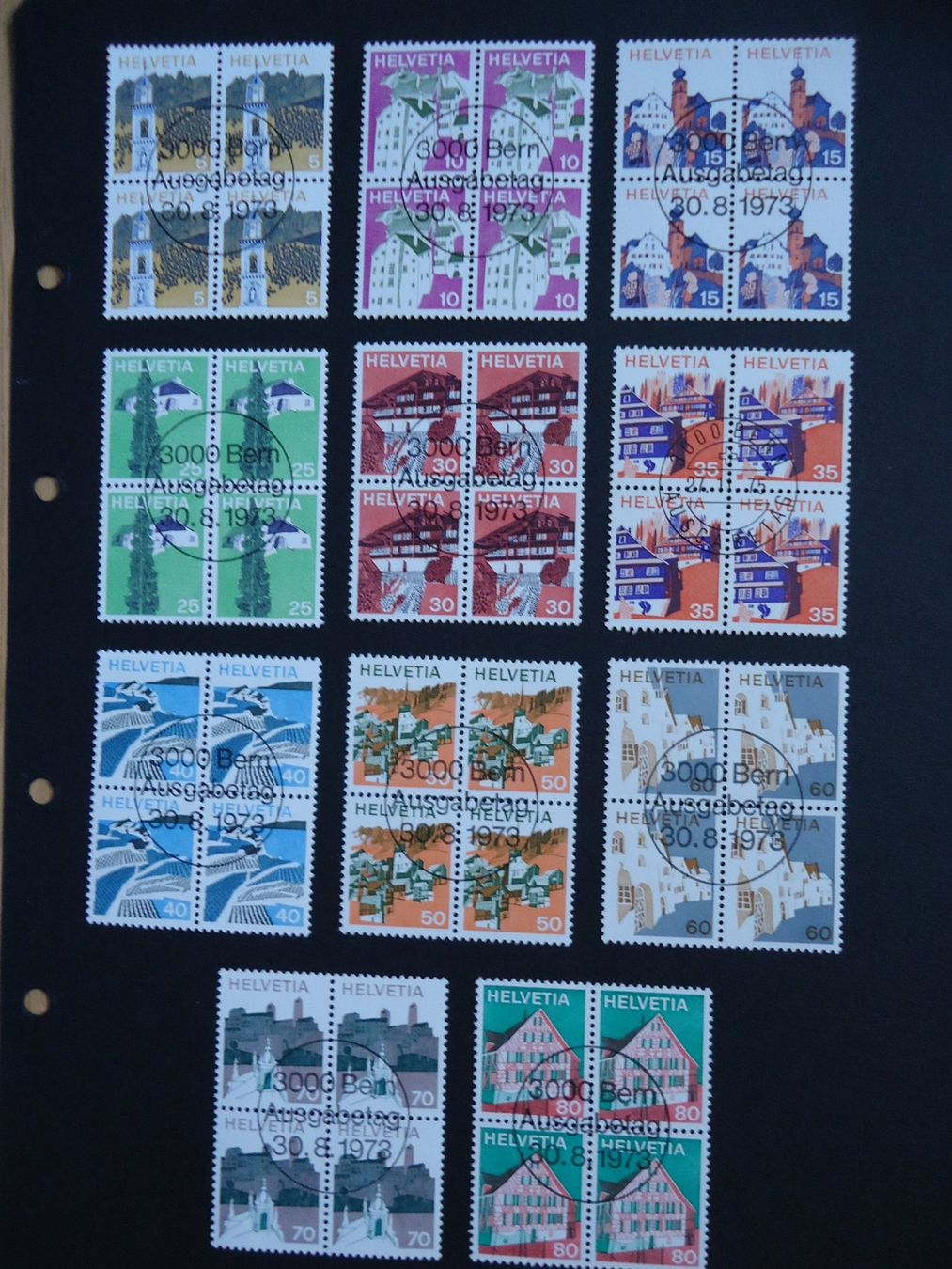 Tutti i francobolli: 1973-1975 Landschaftsbilder 4er Block ET – Nuovo (secondo la descrizione) da Belp venduto da Hefabe