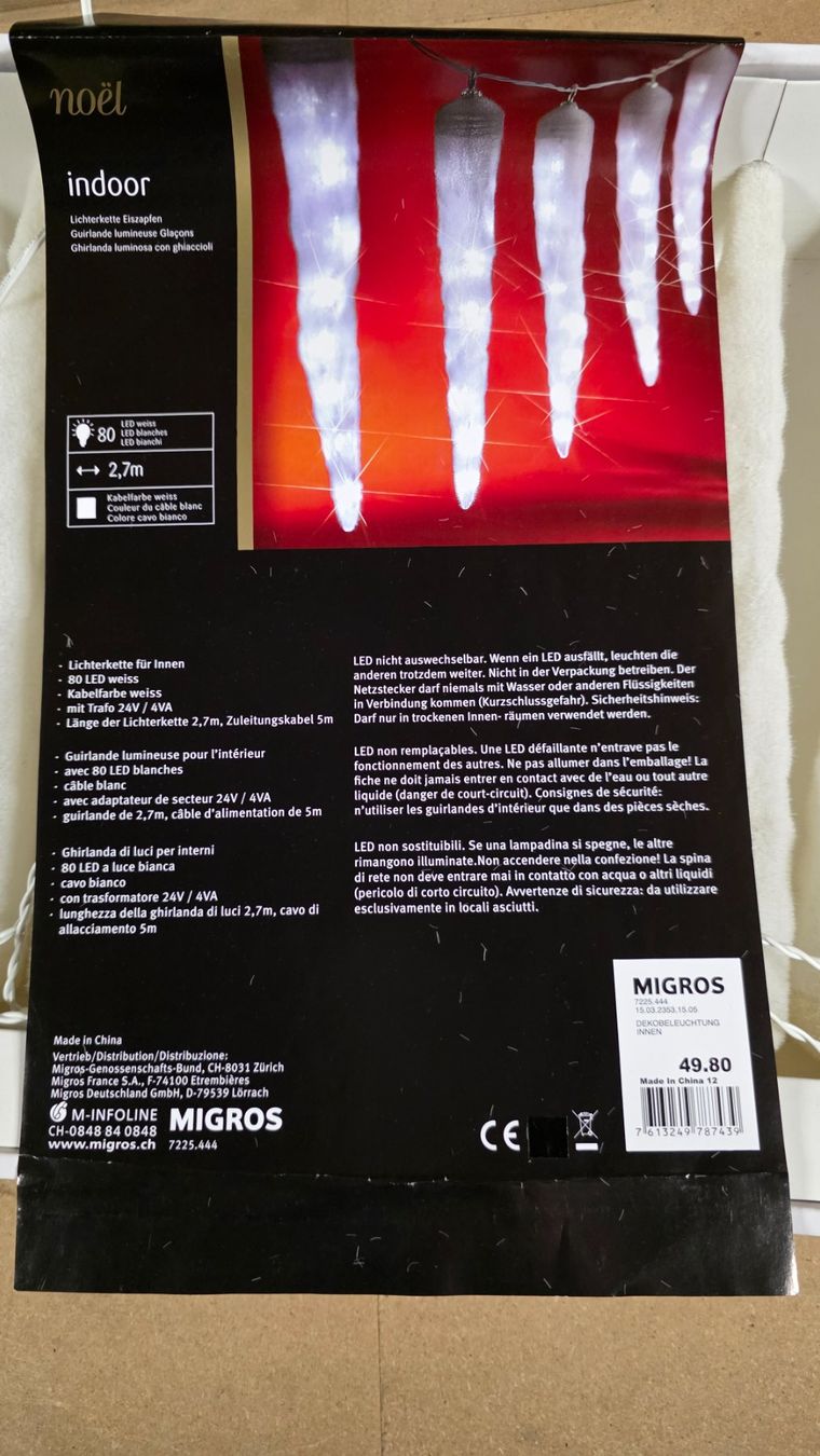 Migros Ghirlande e barre luminose: LED-Eiszapfen Lichterkette, innen – Nuovo (secondo la descrizione) da Zürich venduto da Lemon007 2