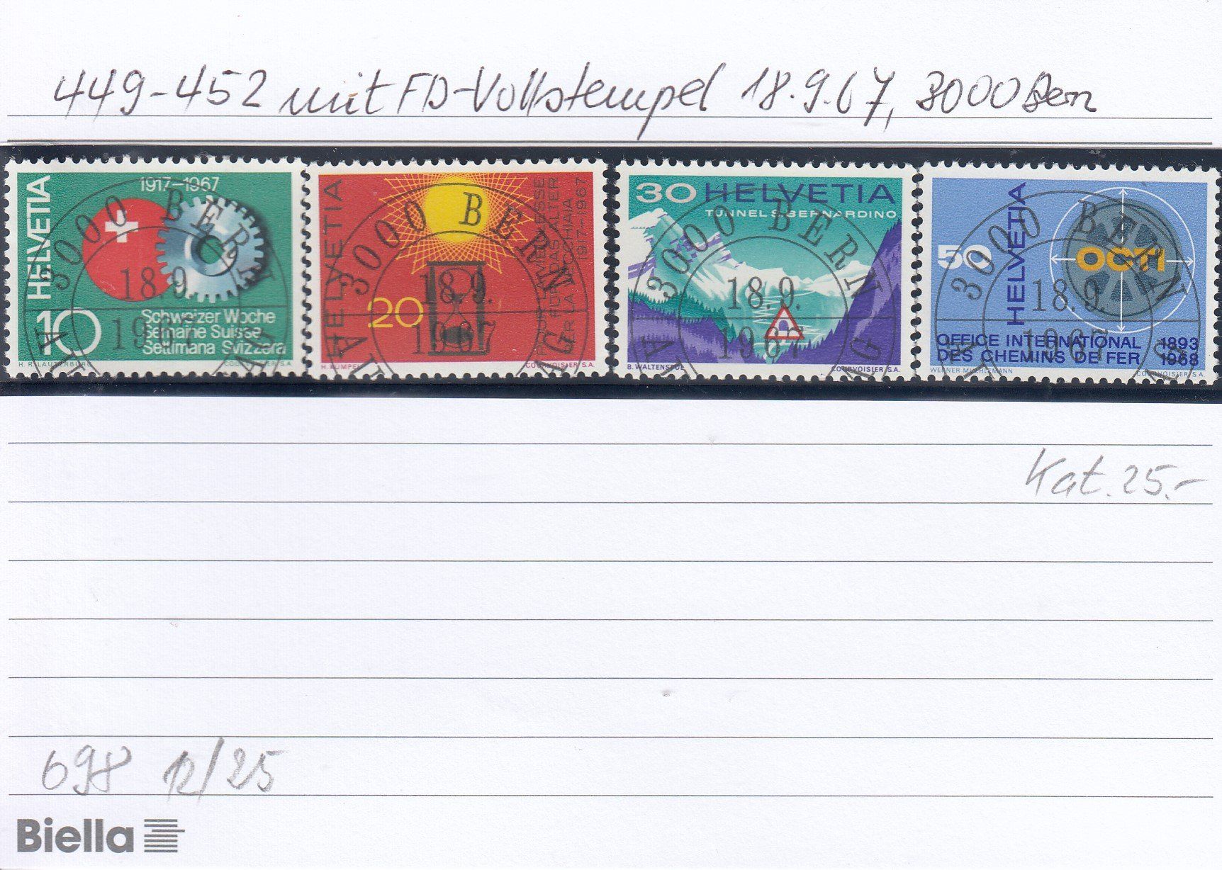 Alle Briefmarken: 449-452 mit FD-Vollstempel 18.9.67 – Gebraucht aus Spreitenbach von Lienbi01