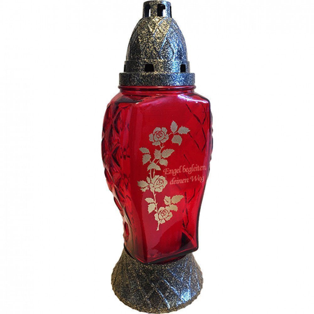 Candele: Grablampe Glas mit Rosenzweig 28cm rot – Nuovo e nell'imballaggio originale da Matzendorf venduto da Gartendeko-Shop