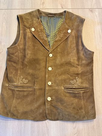 Trachten Lederweste Herren Braun mit Stickerei Gr. 50 (L)