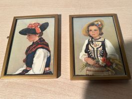 2x Tableaux  Cadres Dorés Portraits Suisse Tradit