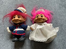 Nostalgie: 2 Troll Puppen, Hochzeitspaar, Vintage!