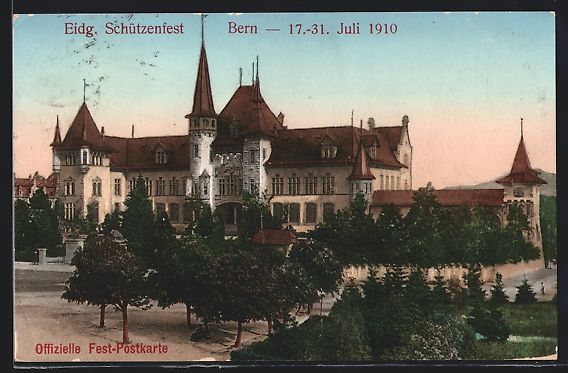 Cartoline postali: Bern, Eidg. Schützenfest 1910, An der F – Usato da Berlin venduto da bartko-reher