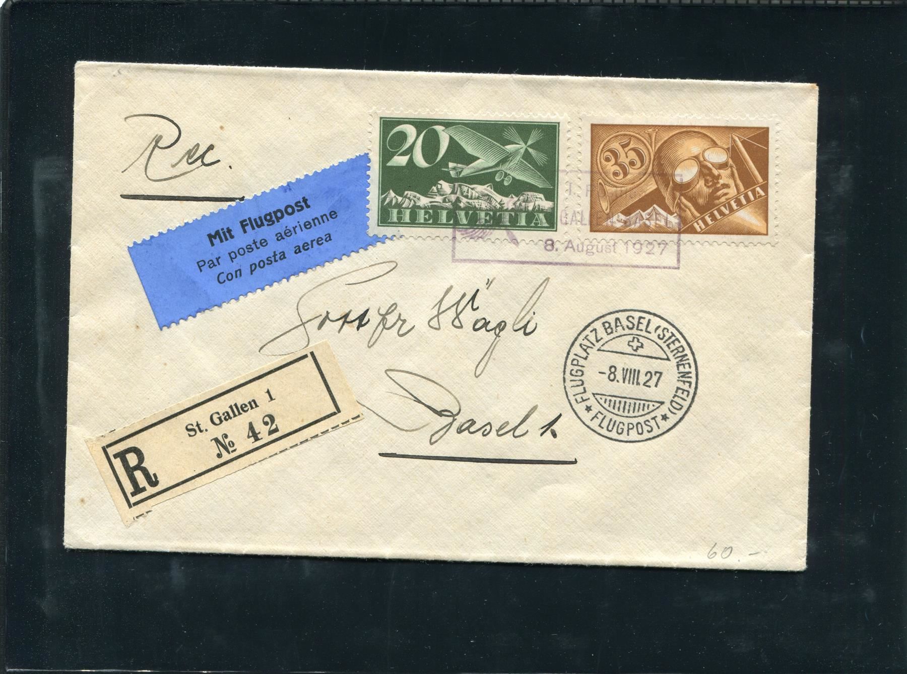 Tutti i francobolli: 1927 Flugbrief von St. Gallen nach Basel – Usato da Winterthur venduto da Kyoung
