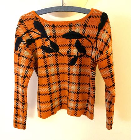 Max&Co. Strickpullover in Orange-Schwarz kariert, Gr. 36-38