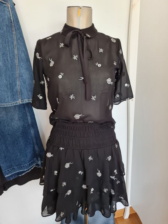 Chemisier The Kooples Fleuri Noir Et Rouge - Col V - Taille 34/XS - Occasion Très Bon état