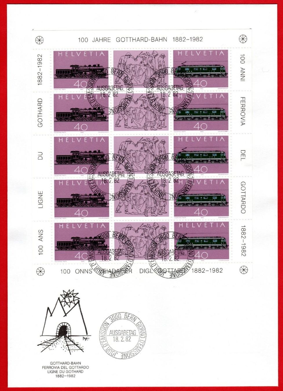 Tutti i francobolli: 1982 FDC 100 J. Gotthardbahn Kleinbogen SBK 35.-- – Usato da Stein am Rhein venduto da Huehnerhund