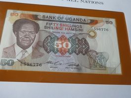 Uganda 1984, 50 Shilingi  - ungefaltet, Banknotenbrief