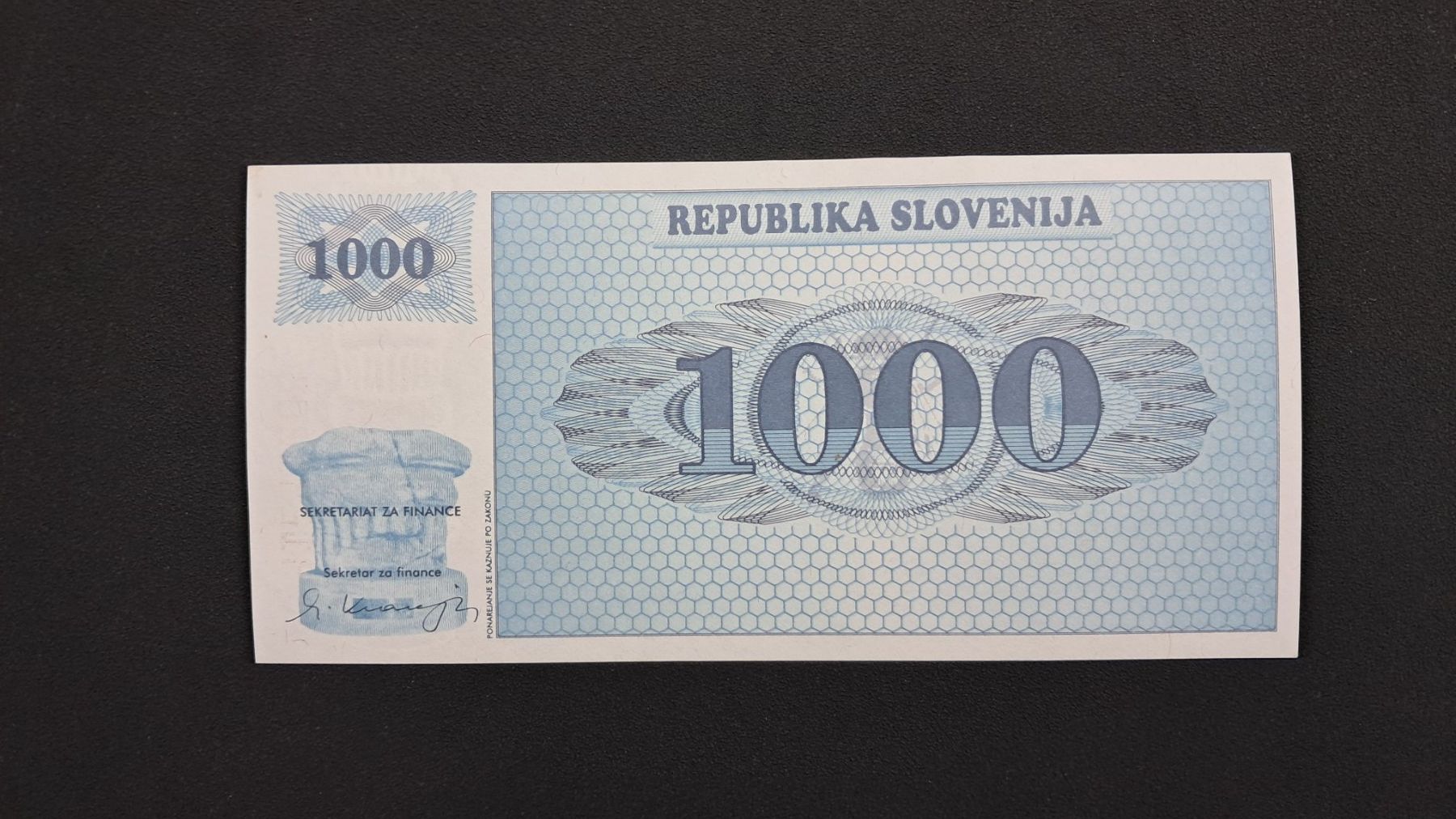 Banknoten: Slowenien 1000 Tolarjev 1992 Unc – Neu und originalverpackt aus Lufingen von E-Auktion 1