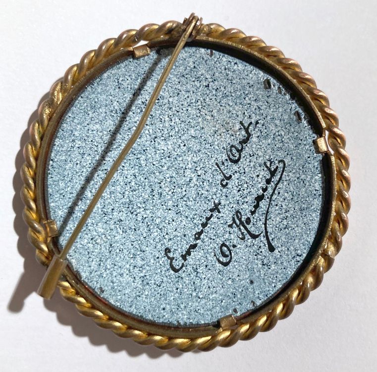 Broche Vintage émaillée Michel Lebrun - Fleurs Noir, Or Et Argent - Laiton - France