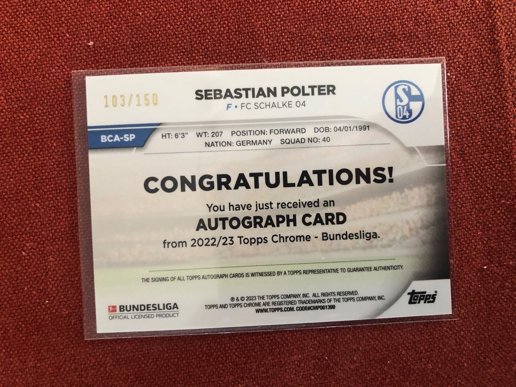 Topps Carte collezionabili: Topps Chrome Sebastian Polter Autogramm /150 – Usato da Wangenried venduto da Garagara 1