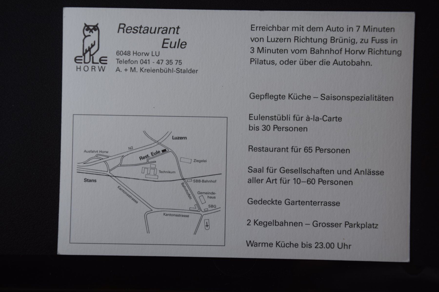 Cartes postales: AK Luzern, Horw Restaurant Eule – D'occasion à Luzern par CH2018 1