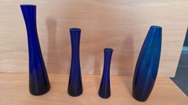 4x Vintage Kobaltblaue Glas Vasen Mid Century 60er/70er