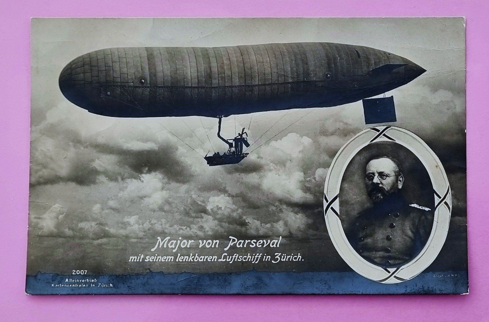 Cartoline postali: Zürich - Major von Parseval mit lenkbarem Luftschiff – Usato da Rothrist venduto da RROENK