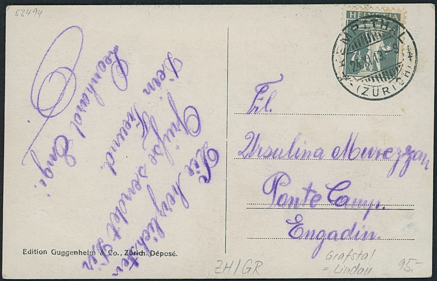 Cartoline postali: ZH Grafstal - Lindau – Usato da Schindellegi venduto da leecollect 1