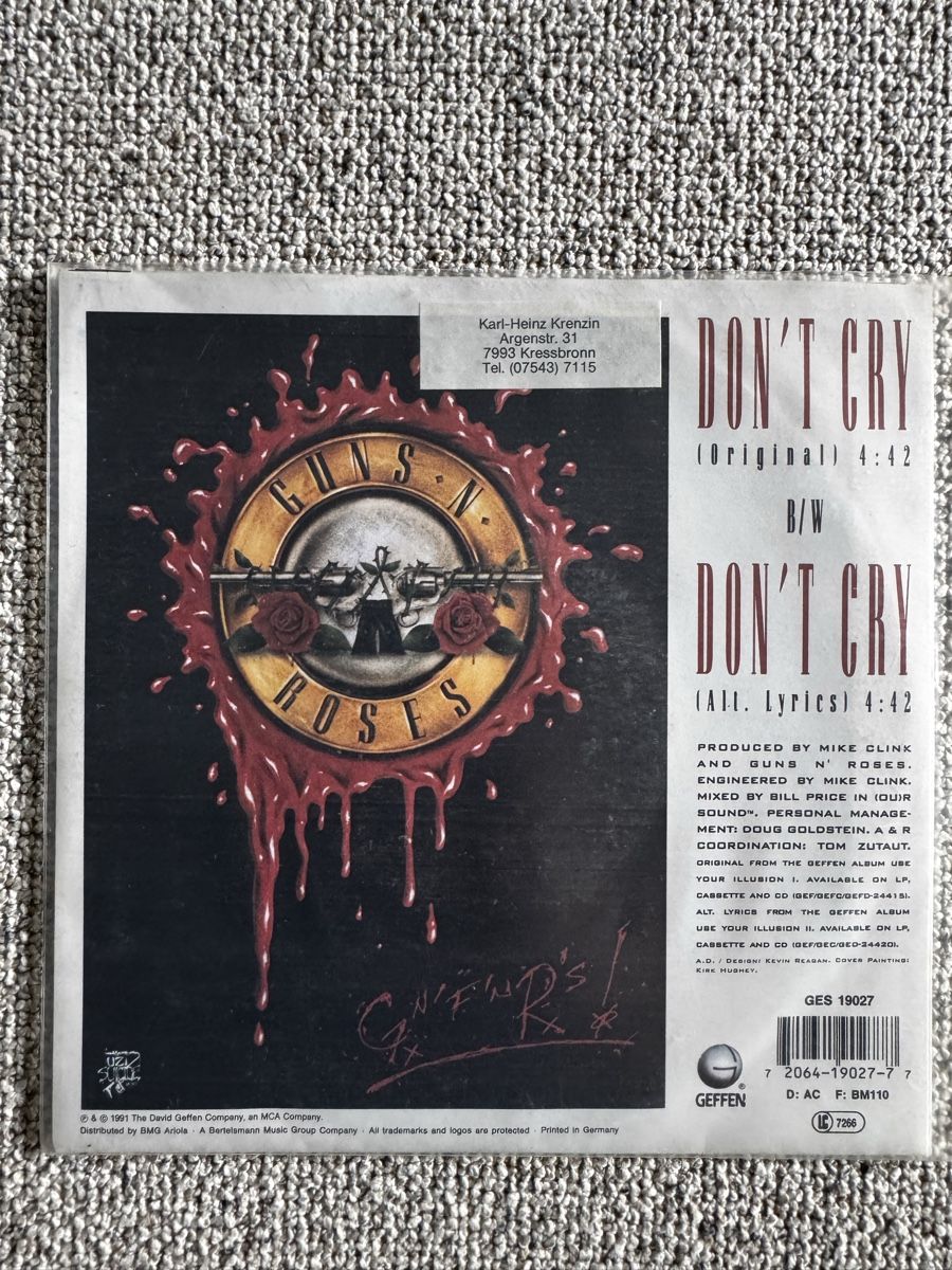 Vinyles: Guns N' Roses  - Don't Cry - 7" Single - 90s – D'occasion à Rorbas par BlackstarRecords 1