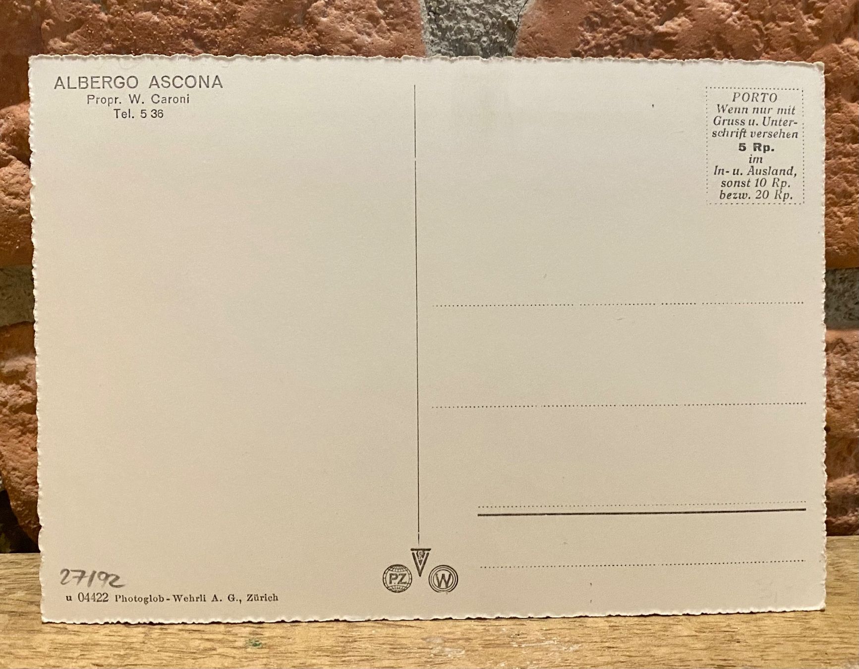 Cartoline postali: HOTEL ASCONA - Lago Maggiore - Ascona - Werbe AK – Usato da Root venduto da ENGLAND-TREASURES 2