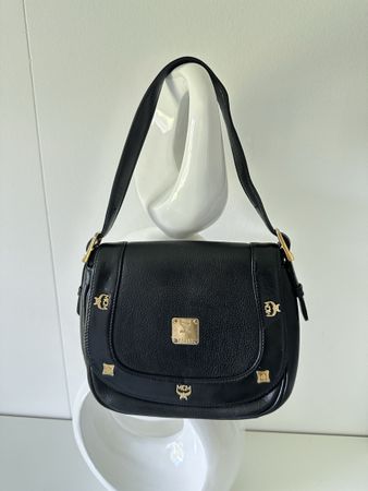  MCM Vintage schultertasche schwarz  Leder gold