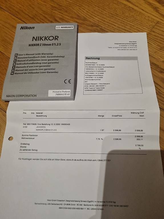 Nikon Obiettivi: Nikon Z 50mm f/1.2 S – Usato da Dietikon venduto da RPL_ 2