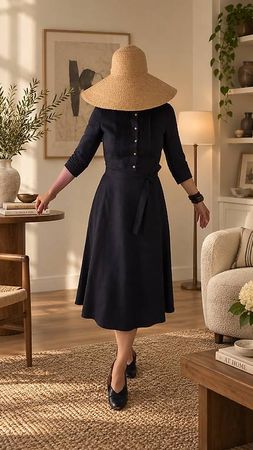 Elegantes Leinenkleid in Navy  neu