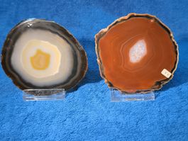 2 schöne Achat Scheiben Deko Objekt  Edelsteine orange/weiss