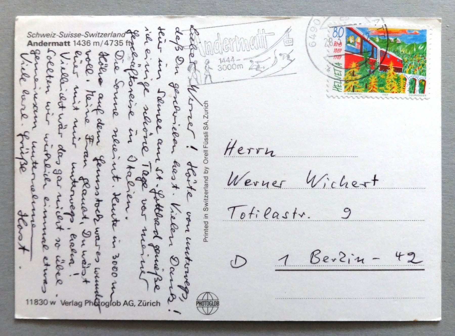 Cartoline postali: Andermatt 1436 m – Usato da Fétigny venduto da Billy2miny 1