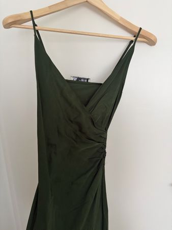 Dark green midi satin dress 