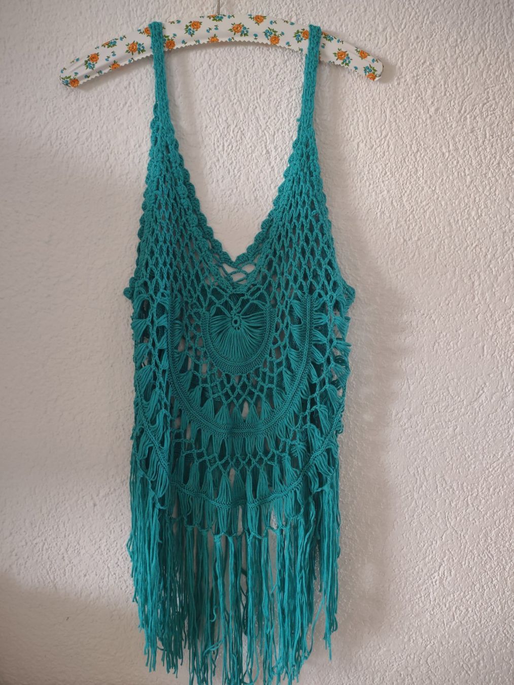 Top: Top turquoise en crochet avec franges taille unique neuf – Usato da Gasel venduto da any_zyw8