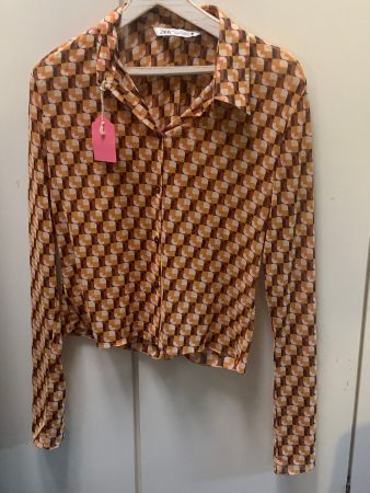 ZARA Mesh Hemd / Langarmshirt – Retro 70er Muster, Grösse S
